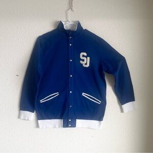 Sean John Varsity Jacket Blue SJ Logo Snap Front Y2K Streetwear XL